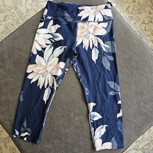 Calvin Klein Women's Blue Wick High Rise Floral Print Crop Leggings Size Large
